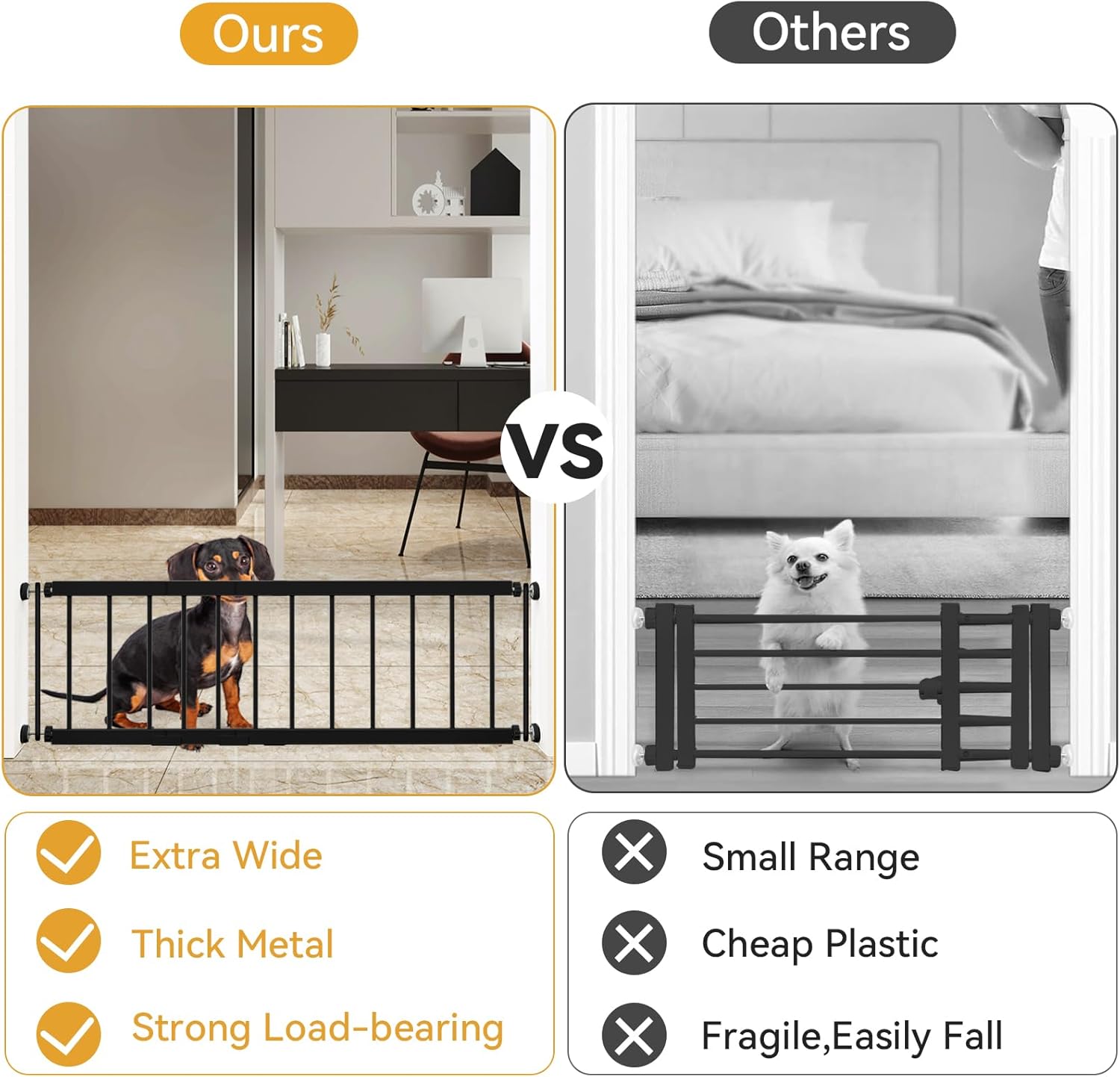 Size 18-45 Color Black Dog Gate Indoor,18-45 Adjustable Extra Wide Metal Short Dog Gate to Step Over, 14 Tall Small Pet Gate with 3 Extension Kits, Pressure Mounted for Doorways & Stairs Black